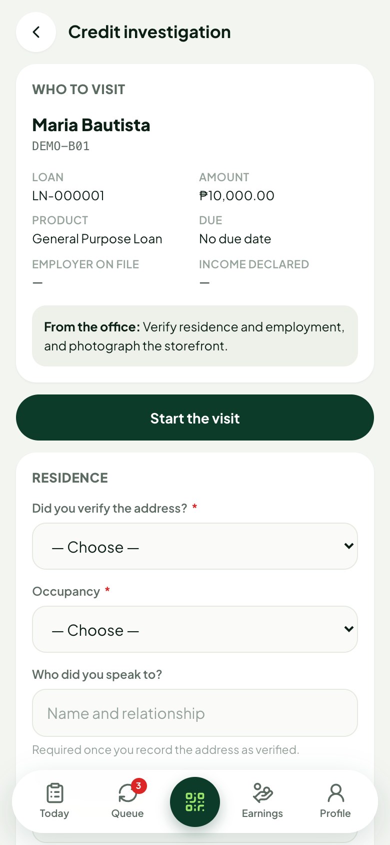 Credit investigation report