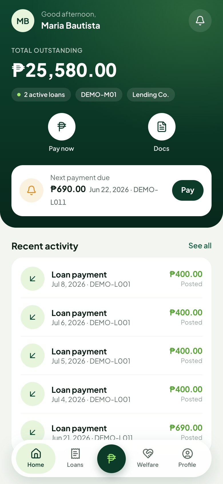 Member dashboard