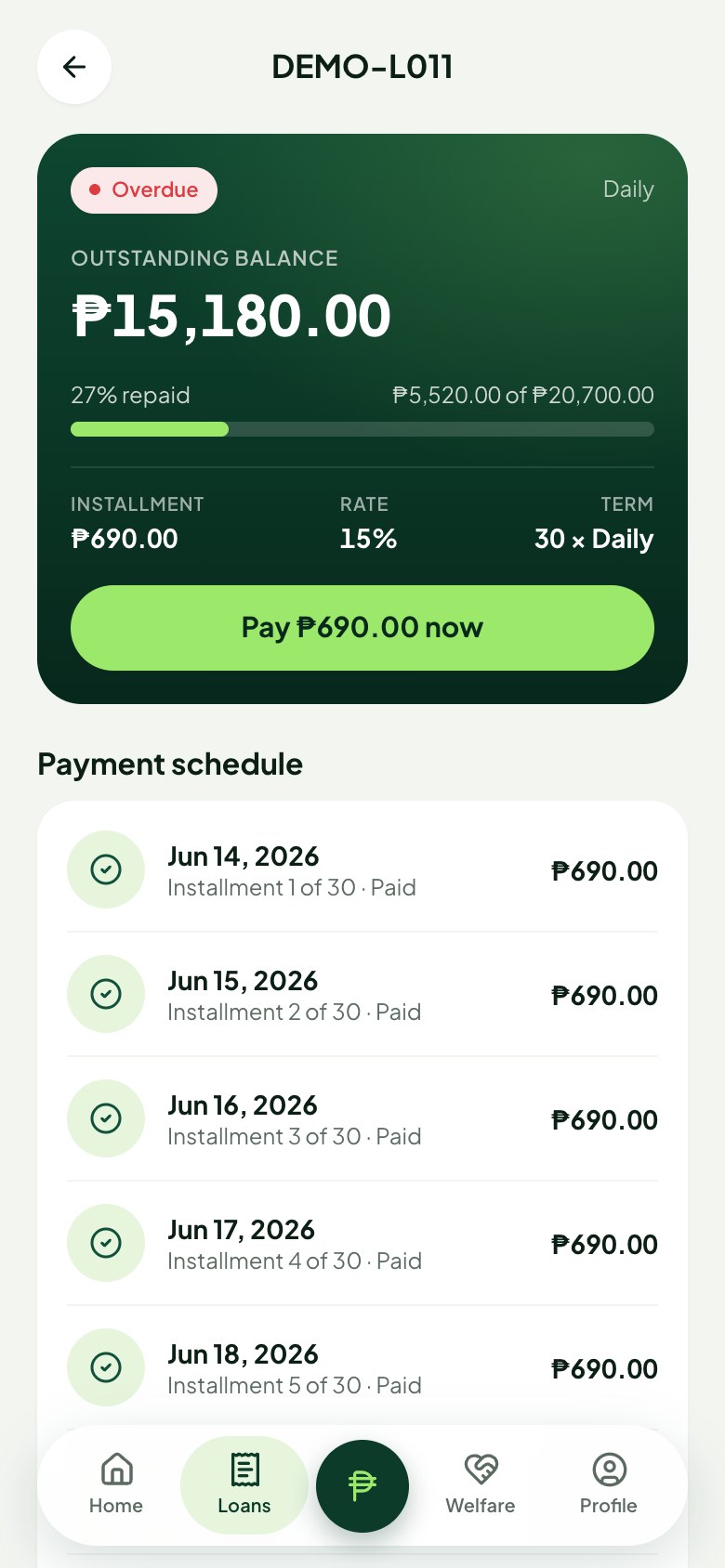 Loan schedule and pay